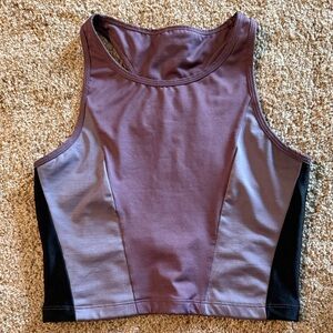 BCBG Maxazria Purple and Black Cropped Workout Top